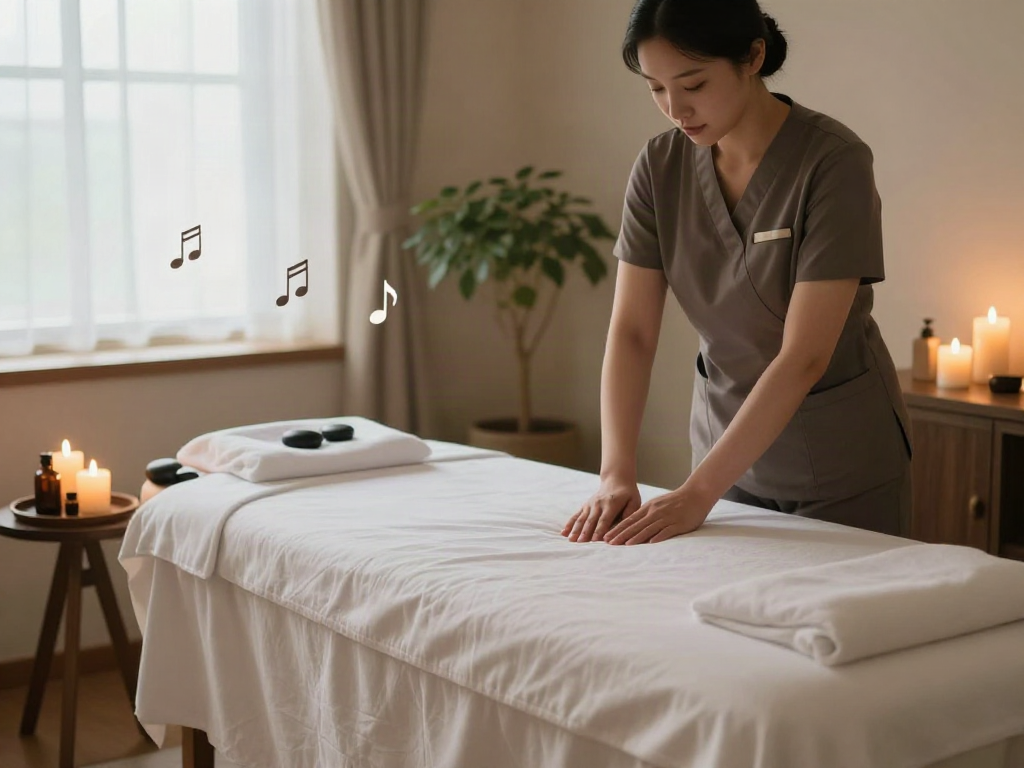 Relaxing massage therapy room for 성동구출장안마, featuring soothing ambiance and professional setup.