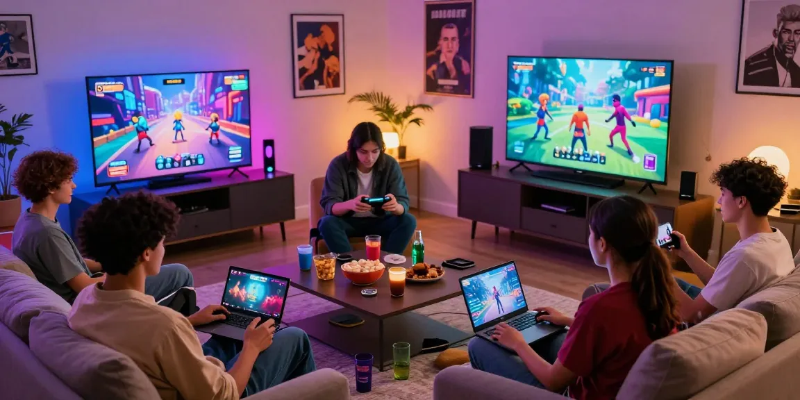 Engaged players enjoying gay porn games in a cozy living room.