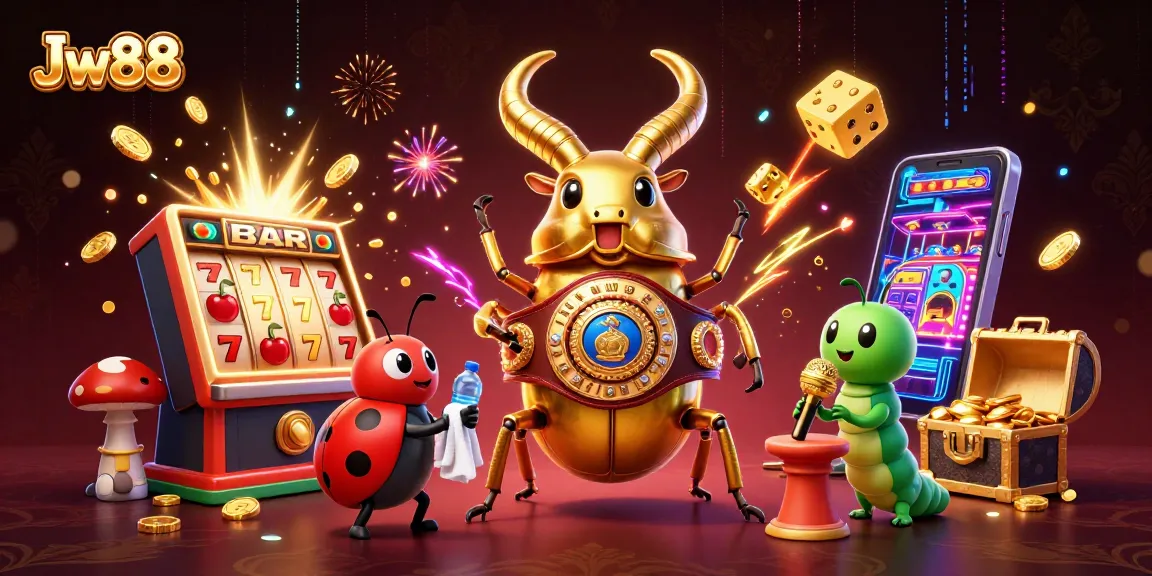 Win big with Jw88 in this vibrant 3D illustration of a cartoon casino showdown.