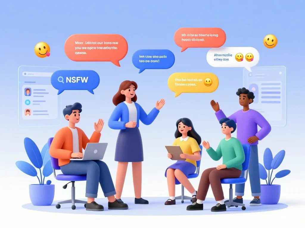 Engaging digital scene featuring diverse characters in AI chat interactions about ai chat nsfw topics, enhancing conversation and playfulness.