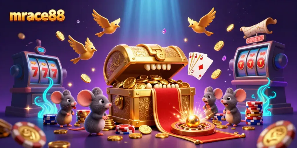 Win big with Mrace88's thrilling online casino scene featuring exciting game elements.