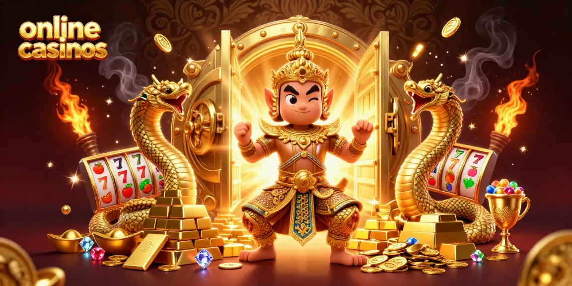 Experience thrilling online casinos with golden treasures, slots, and vibrant gaming elements.