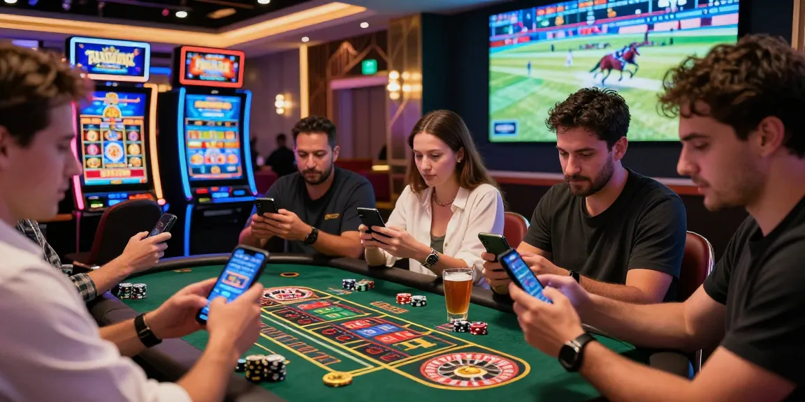 Players enjoying diverse games on Winbox mobile casino in a vibrant atmosphere.