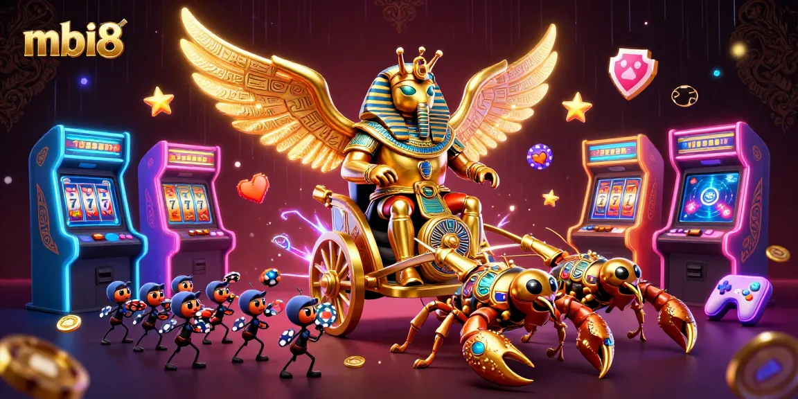 Experience thrilling casino gameplay with mbi8's vibrant slots and exciting game elements in this dynamic illustration.