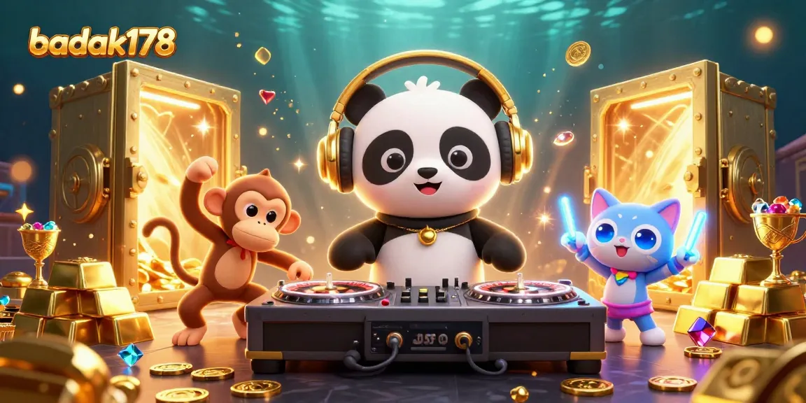 Engage with badak178 at the casino with dynamic DJ panda, dancing monkey, and glowing kitten