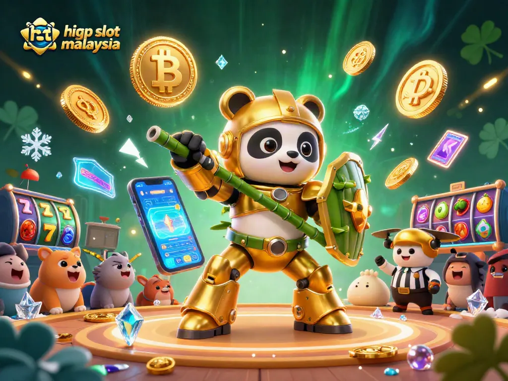 Engage with high rtp slot malaysia featuring a golden panda in action against vibrant bling and symbols.