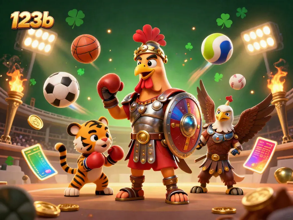 Experience thrilling bets and victories with 123b in a vibrant, fun casino scene featuring dynamic games.