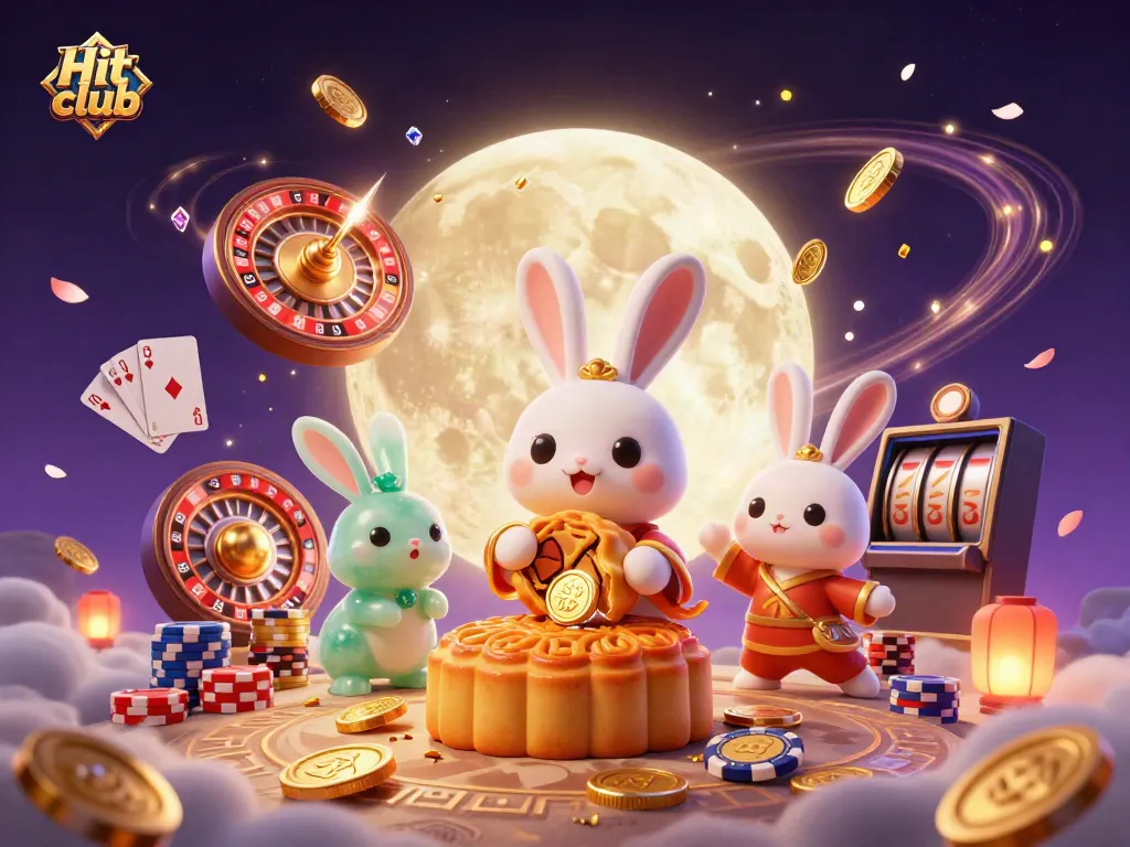 Experience thrilling gameplay at Hit club with moon rabbit characters and casino elements.
