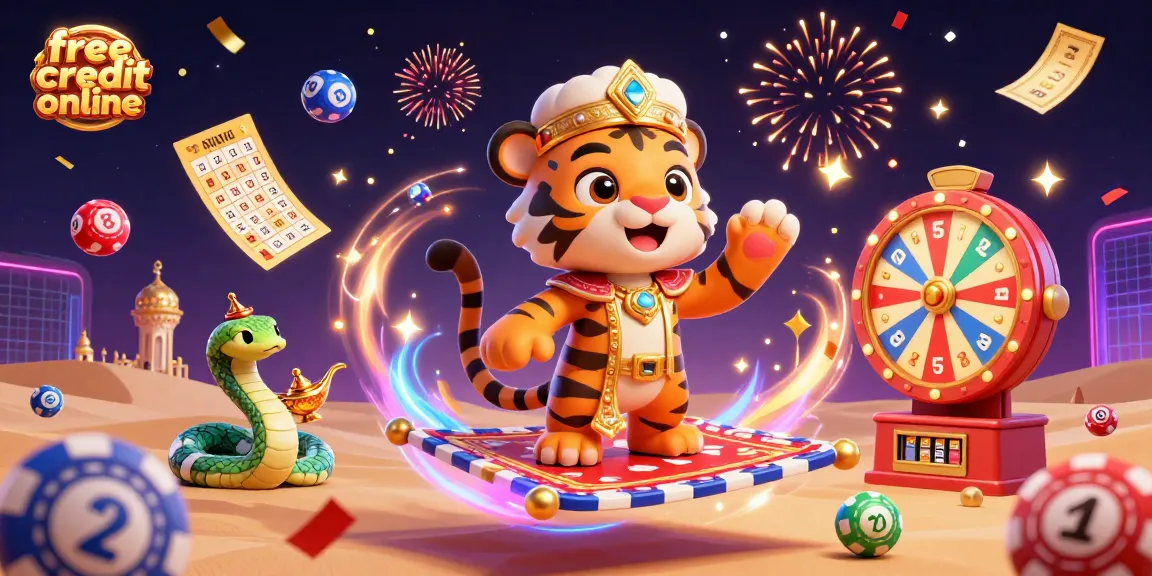 Engage with free credit online through our vibrant casino-themed illustration featuring a tiger sultan.
